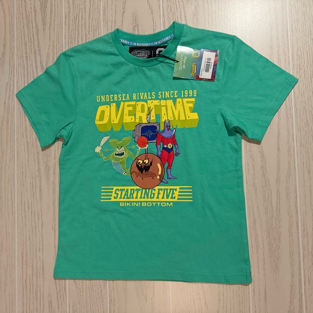 Overtime SpongeBob SquarePants Boys Green Graphic T-Shirt Size XS‎ NEW